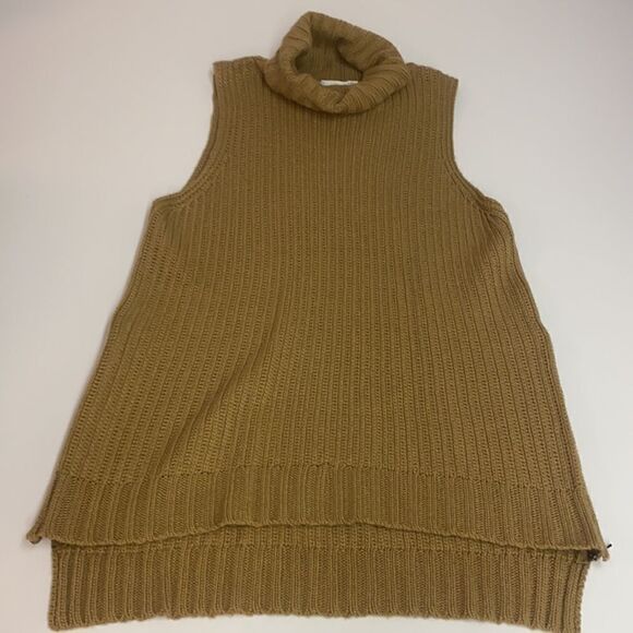 J.O.A. Side Slit Khaki Turtleneck Zipper Sweater C31 - Picture 3 of 6